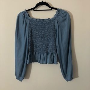 francesca’s blue ruched blouse
